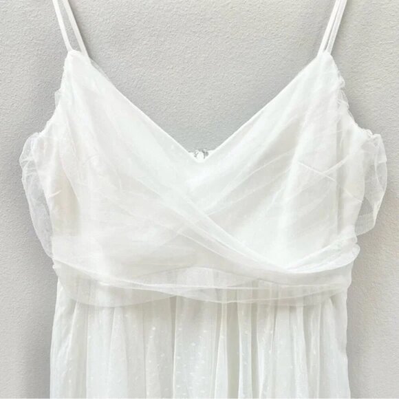 Lulus Sweet Serenade White Tulle Swiss Dot Surplice Midi Dress size xl - Picture 8 of 9
